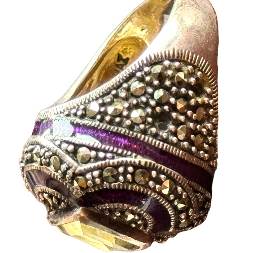 Sterling silver purple enamel large domes statement ring 925 - Picture 3 of 4